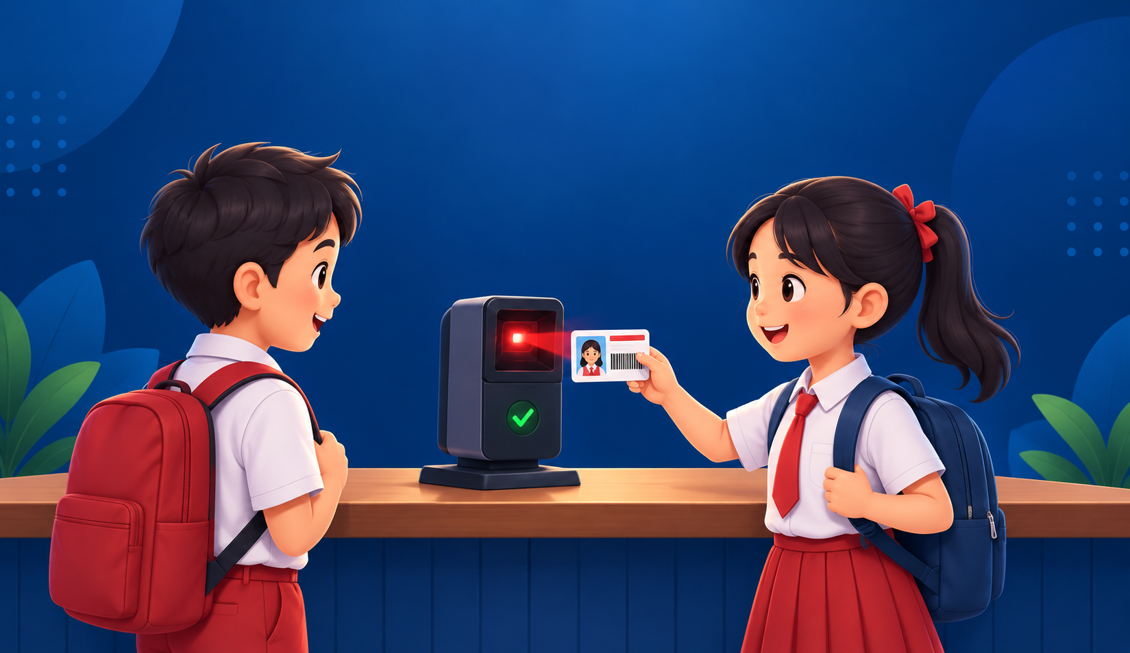 Siswa melakukan absensi menggunakan kartu barcode